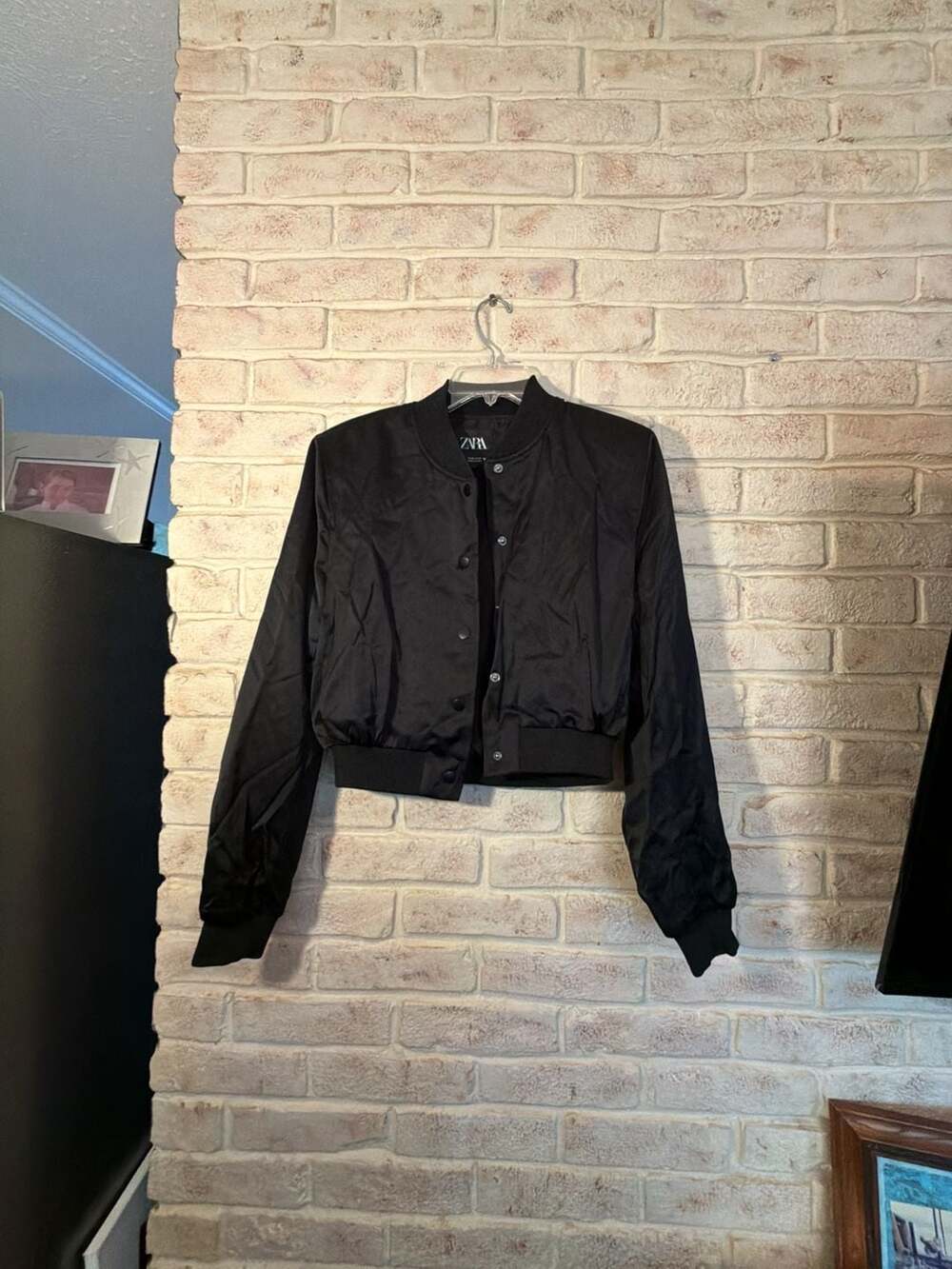 Zara Black Crop Bomber Jacket Size XS